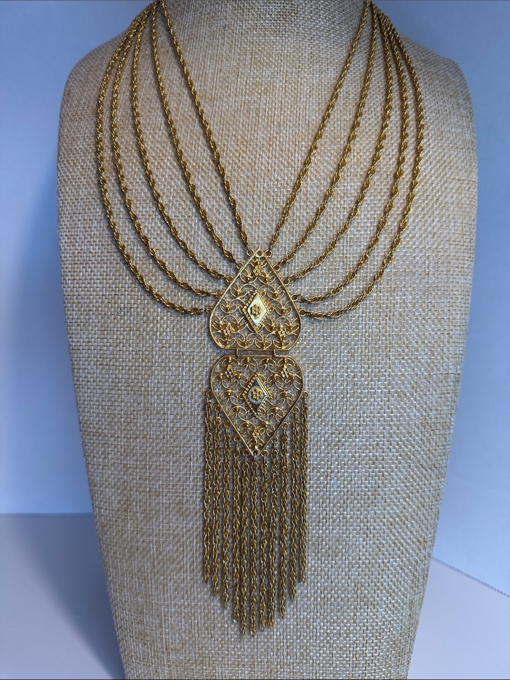 Vintage Goldette Five Strand Tassel Pendant Necklace